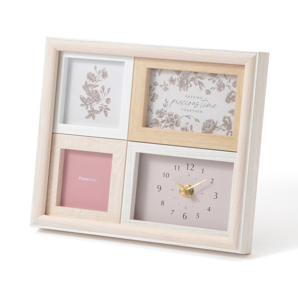 時計付きナチュラルフォトフレーム ホワイト | Francfranc（フラン