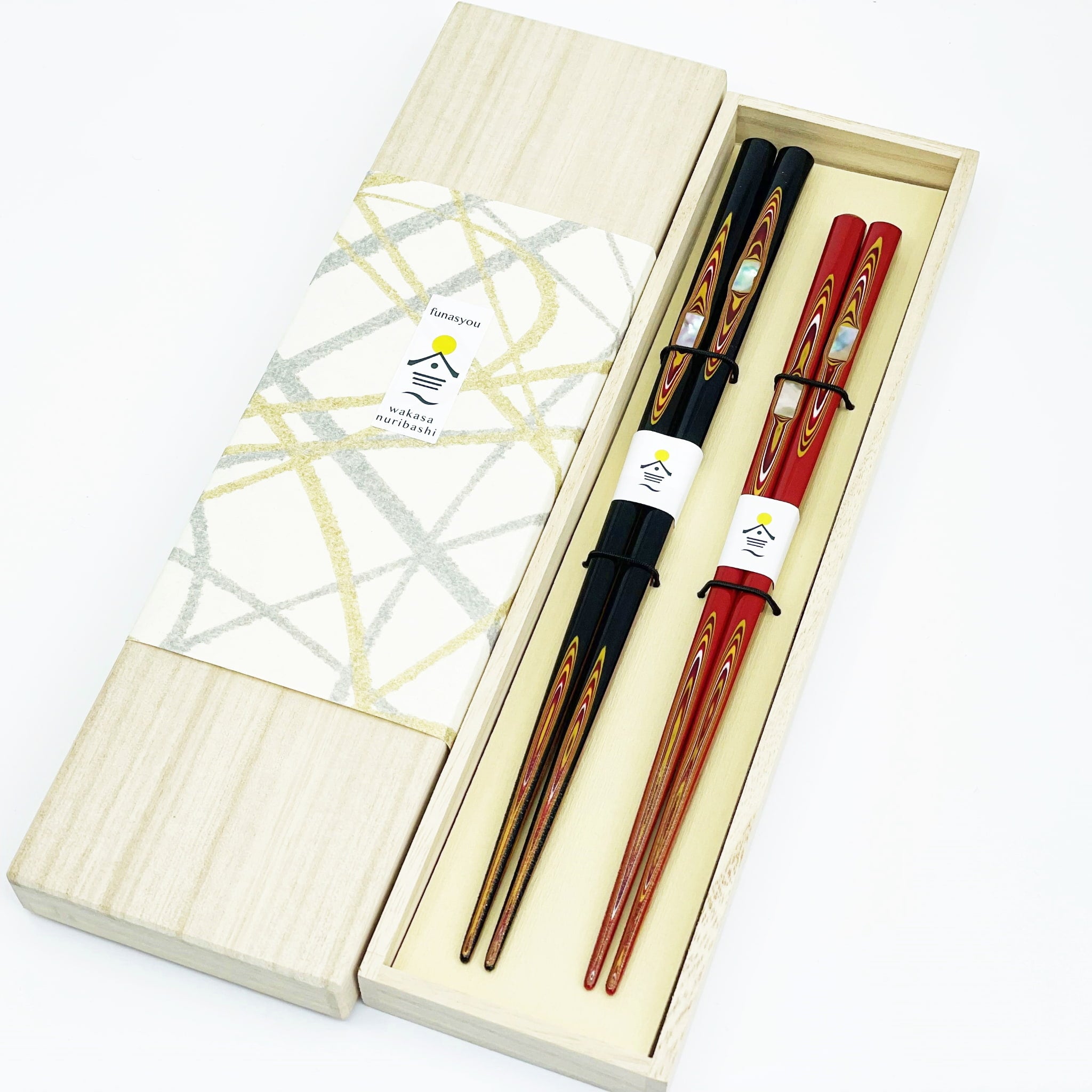 さざれ石 伝統工芸若狭塗箸（螺鈿）桐箱入り – 若狭塗箸 船商