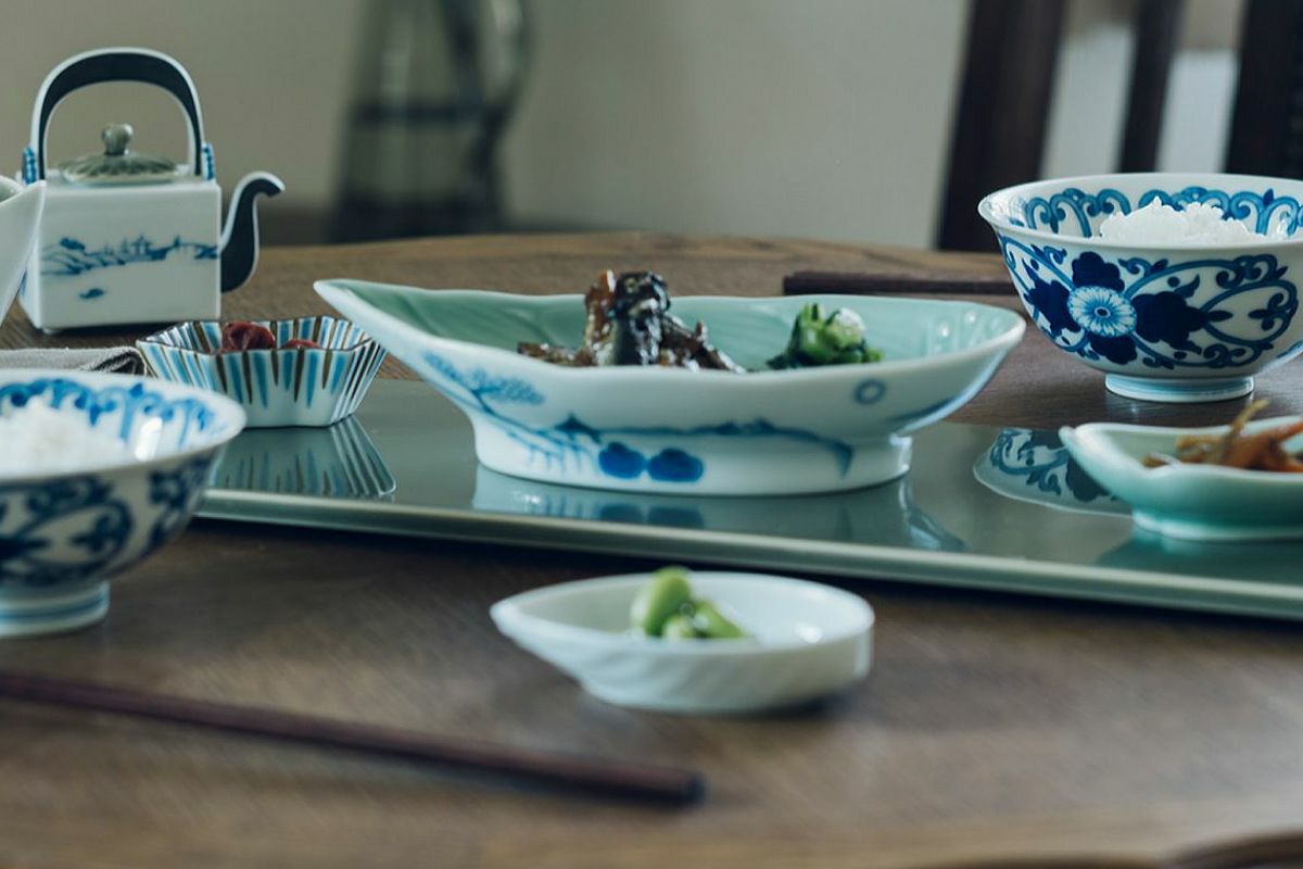 2892 深川製磁 染付唐草蓮花紋 小皿 9客 9cm 時代物 2892 深川製磁 染