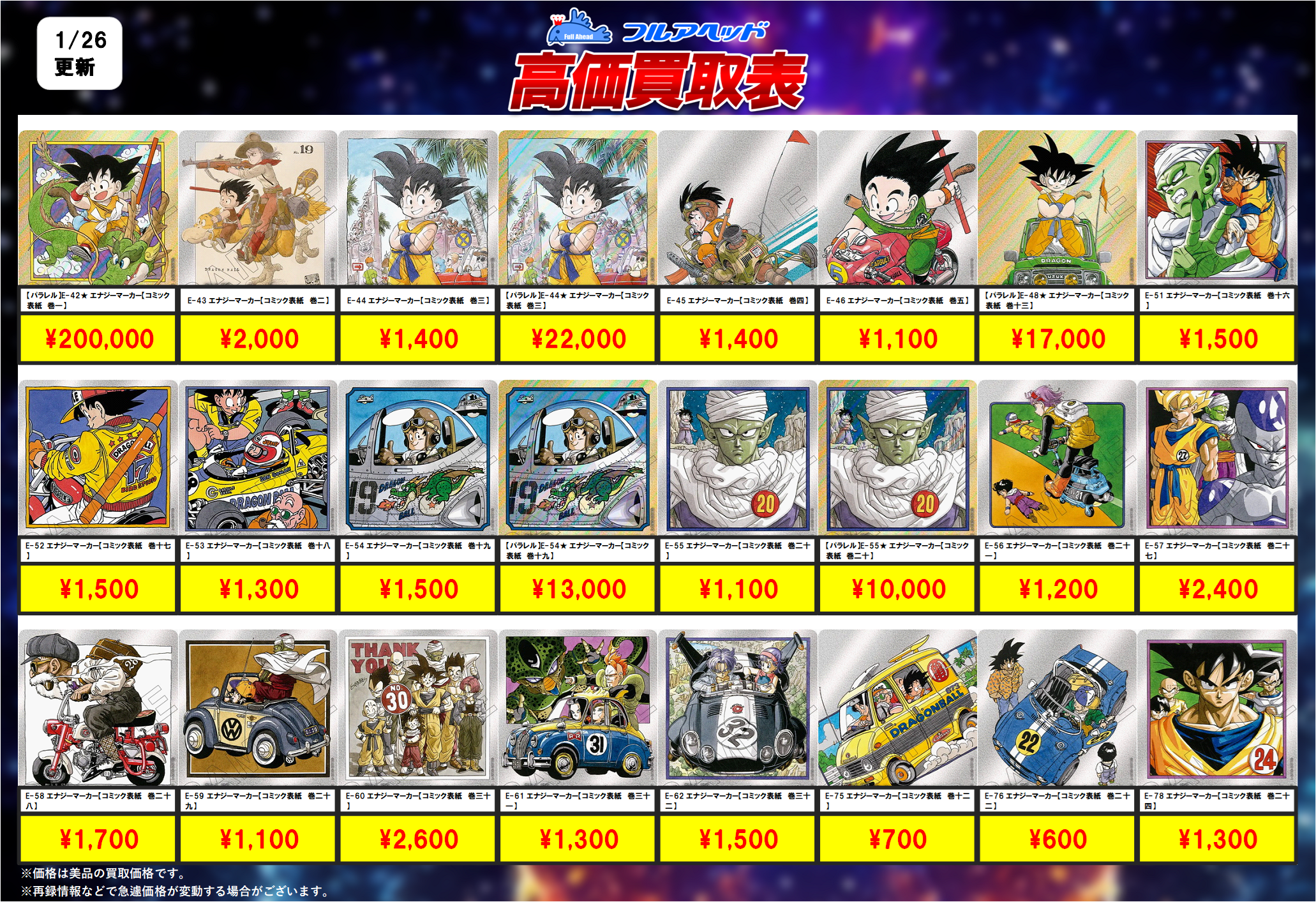 ドラゴンボールフュージョンワールド】買取表、販売価格の調整を行い