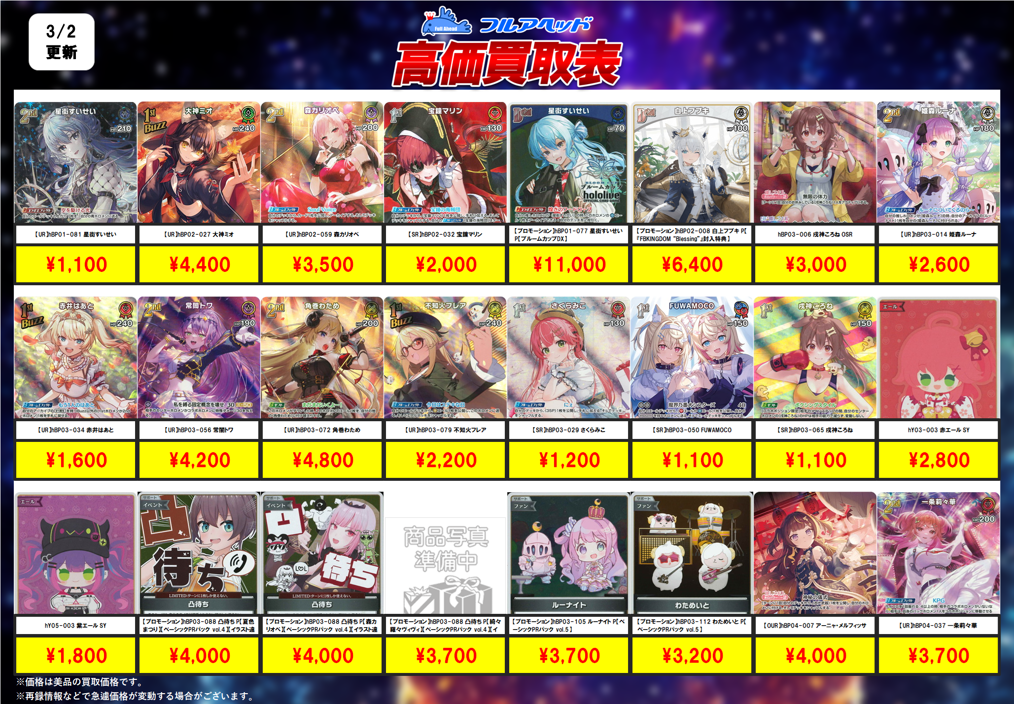 hololive OFFICIAL CARD GAME – 【フルアヘッド】高価買取表