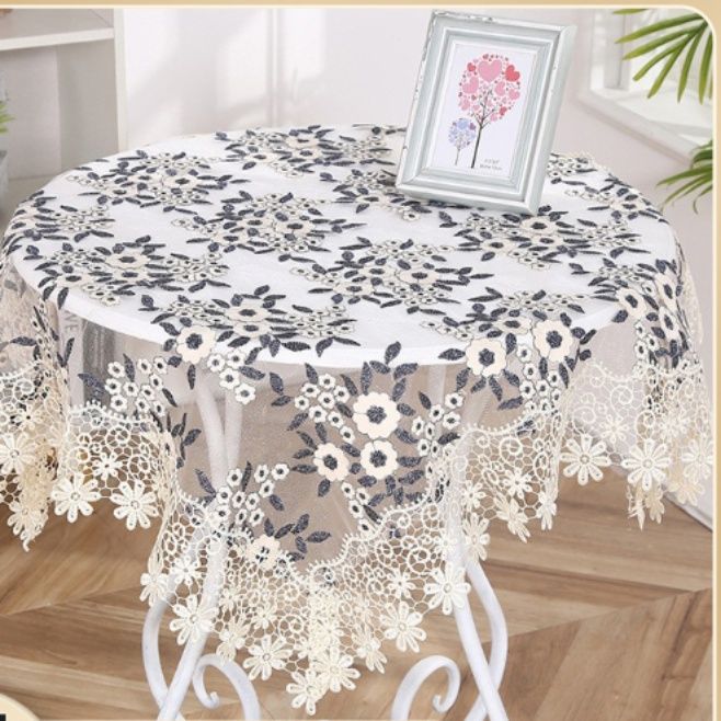 テーブルクロス 花柄刺繍レース付き円形テーブルクロス布 布|テーブル