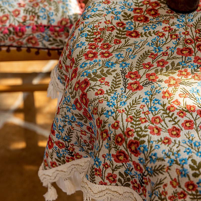 テーブルクロス 花柄刺繍フリルレース付き多層式テーブルクロス布 布