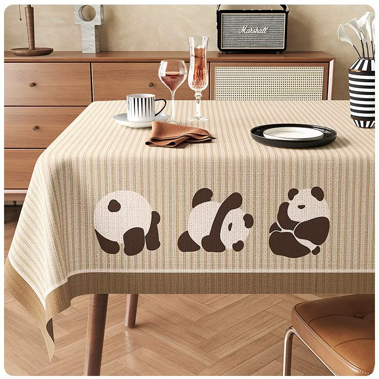 テーブルクロス 愛らしい動物プリント入りナチュラルリネンテーブル