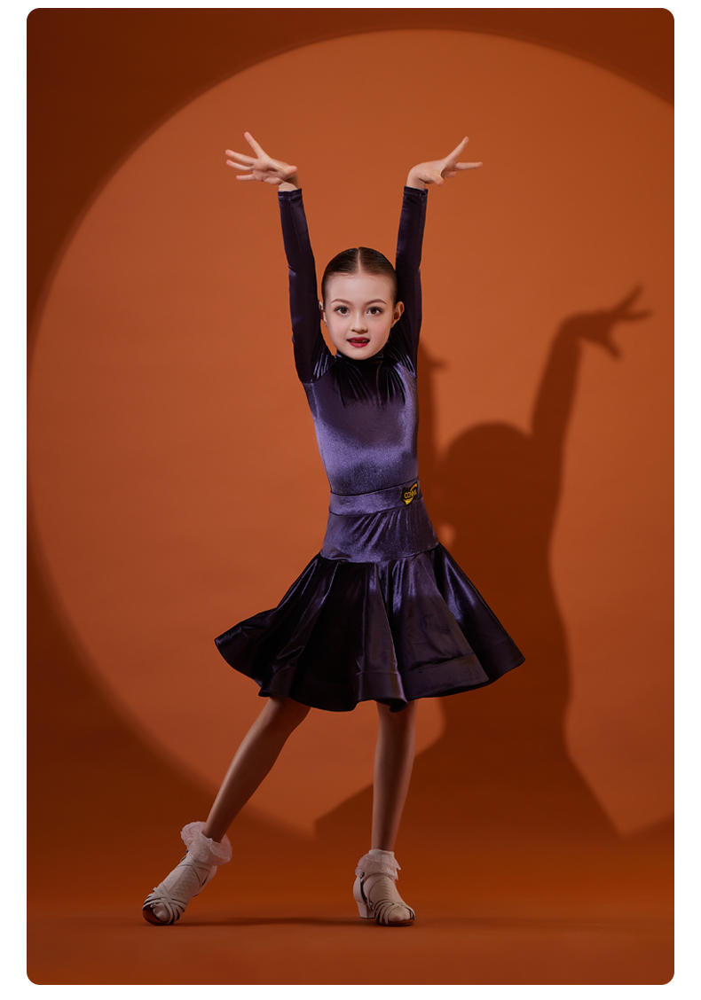 社交ダンス ベルベット フレア ドレス 青 ラテン|社交 ダンス ドレス