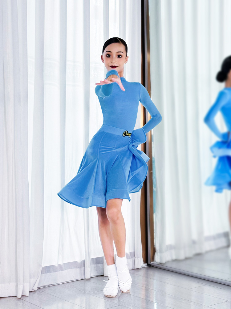 優美フリル社交ダンス長袖練習着上下セット ラテン|社交 ダンス ドレス