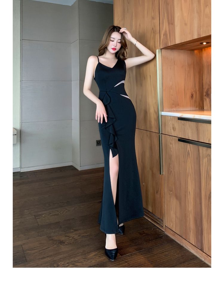 社交ダンス衣装側面装飾付き非対称ロング裾ドレス ラテン|社交 ダンス