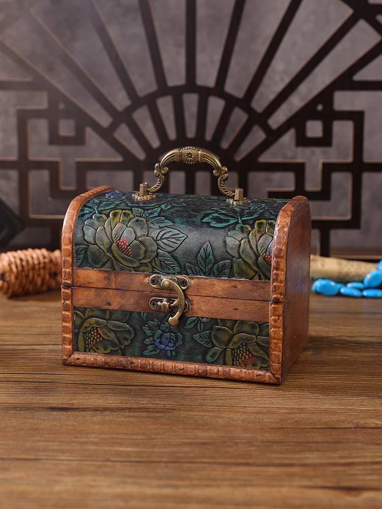 メイクボックス 花彫り アンティーク風 宝箱型メイクボックス メイク