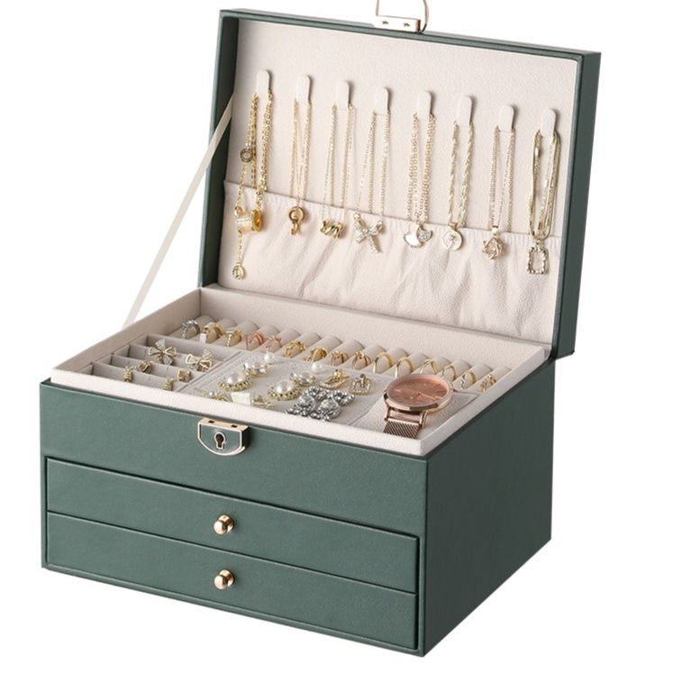 ジュエリーボックス 木製三段引き出し付き大容量ネックレス収納