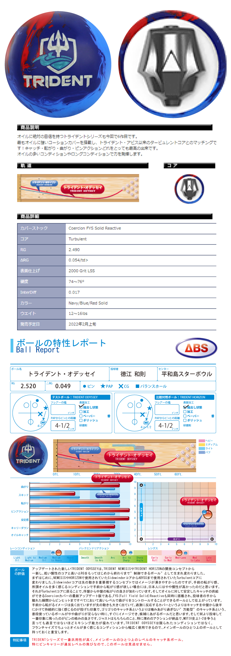 ボウリングボール ABS モーティブ MOTIV】トライデントオデッセイ