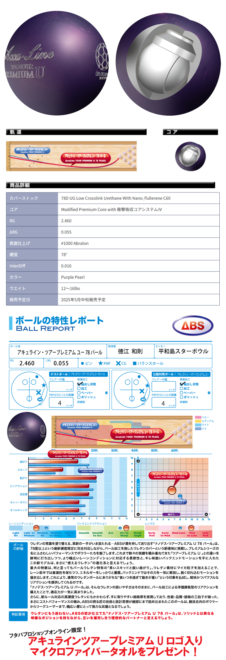 ☆購入特典あり☆【ボウリングボール ABS NANODESU】アキュライン