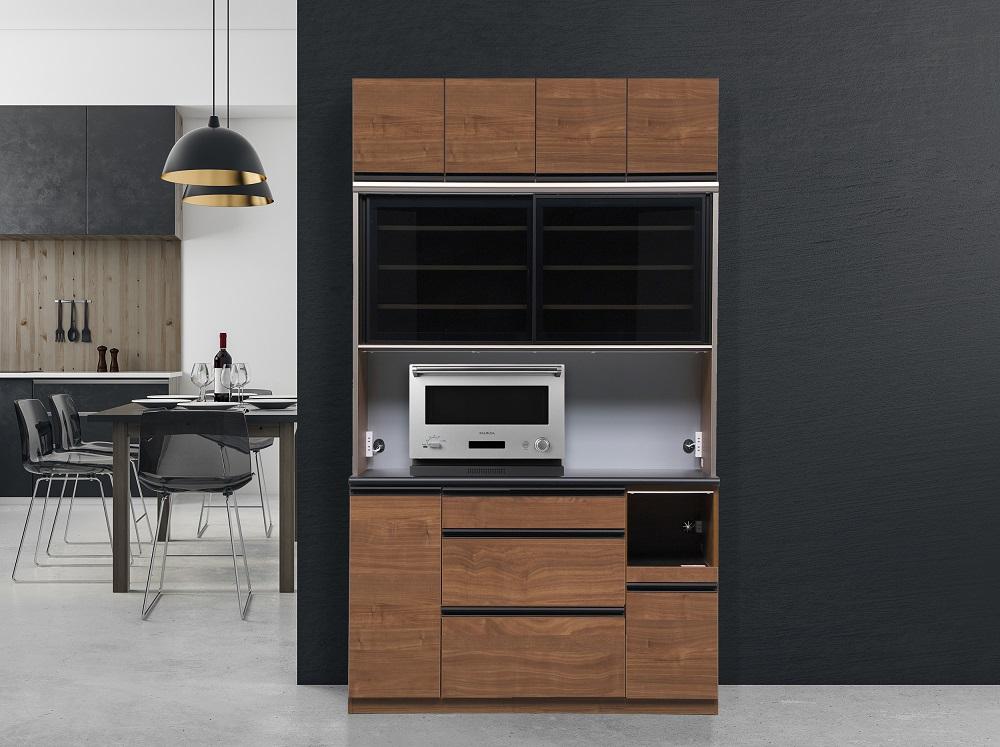 ウォールナット柄）【開梱設置】 クロノス キッチンボード 上置き付 幅