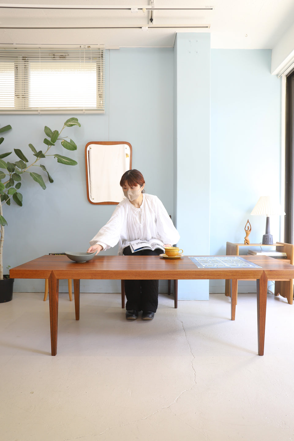 スウェーデンヴィンテージ ウォールミラー チーク材 鏡 北欧インテリア