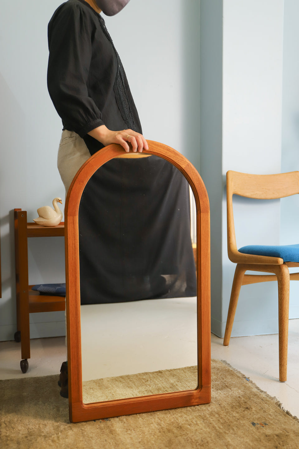 デンマークヴィンテージ ウォールミラー チークフレーム 壁掛け鏡 北欧