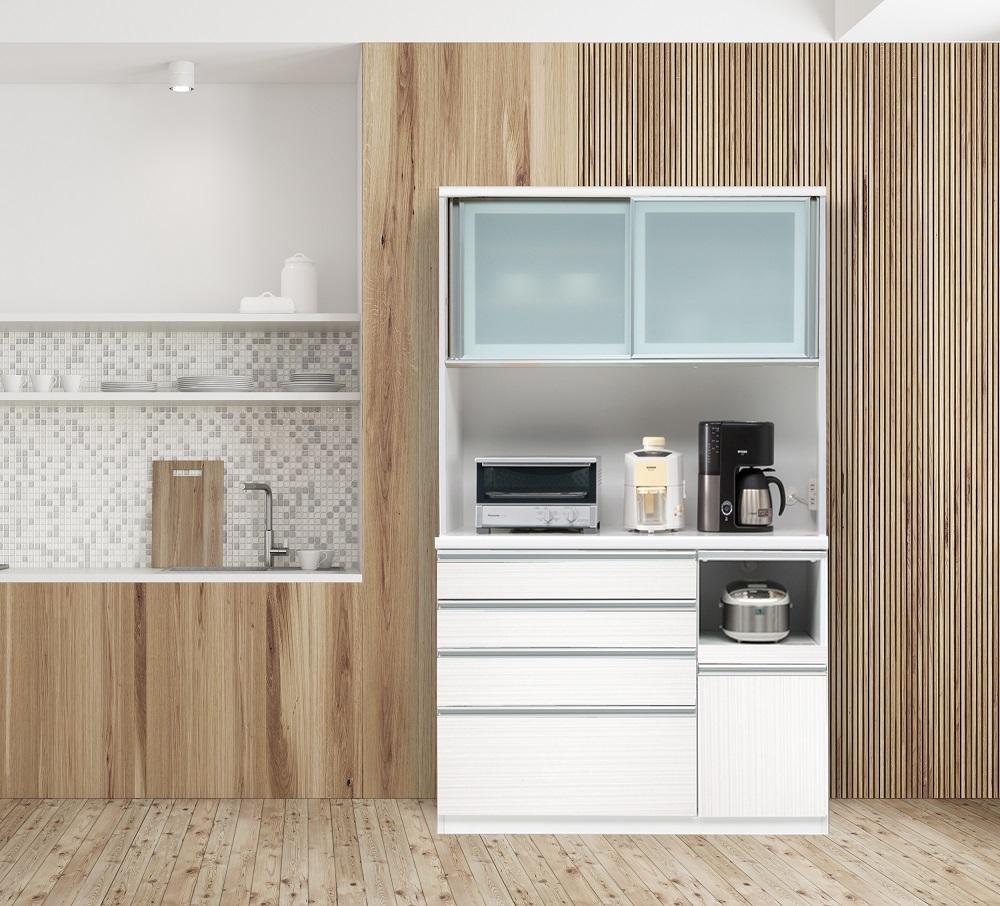 ホワイト柾目)【開梱設置】サフラン キッチンボード 幅120cm キッチン