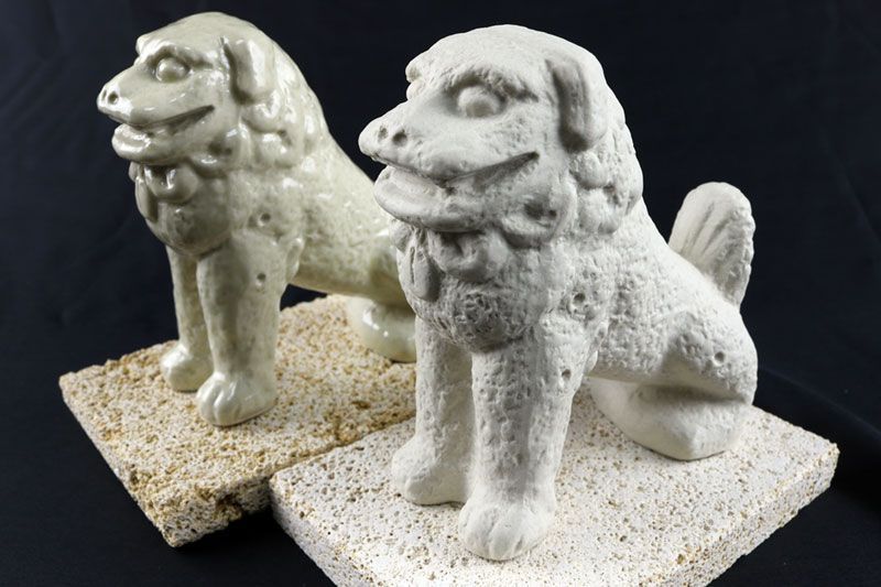 富盛の石彫大獅子【レプリカ】2体セット - シーサー 民芸品 工芸品