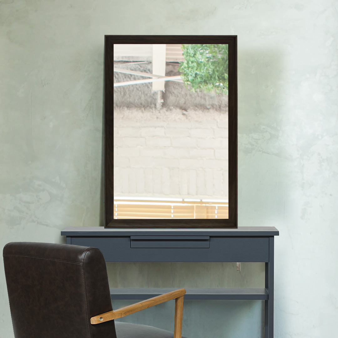 壁掛け鏡】ウッド調 壁面ミラー（ダークブラウン）｜セット面に