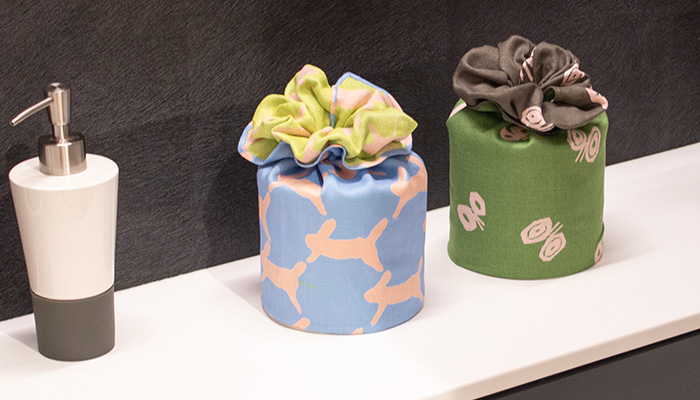 50 ミナ ペルホネン 両面 run run run ライトブルー/イエロー