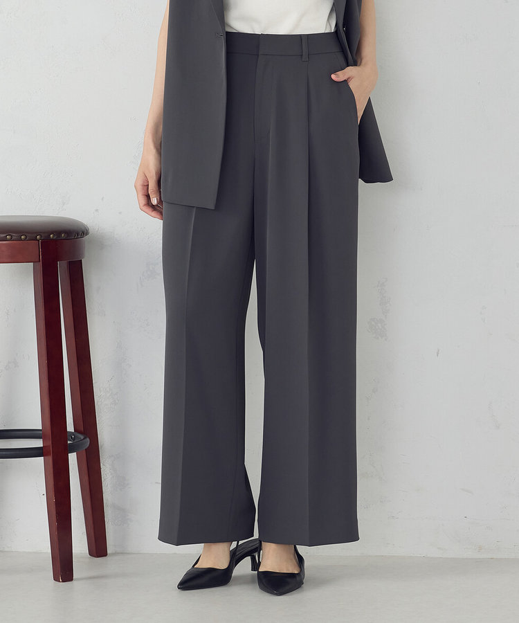 UVカット・接触冷感・吸水速乾】センタープレス入りタックワイドパンツ