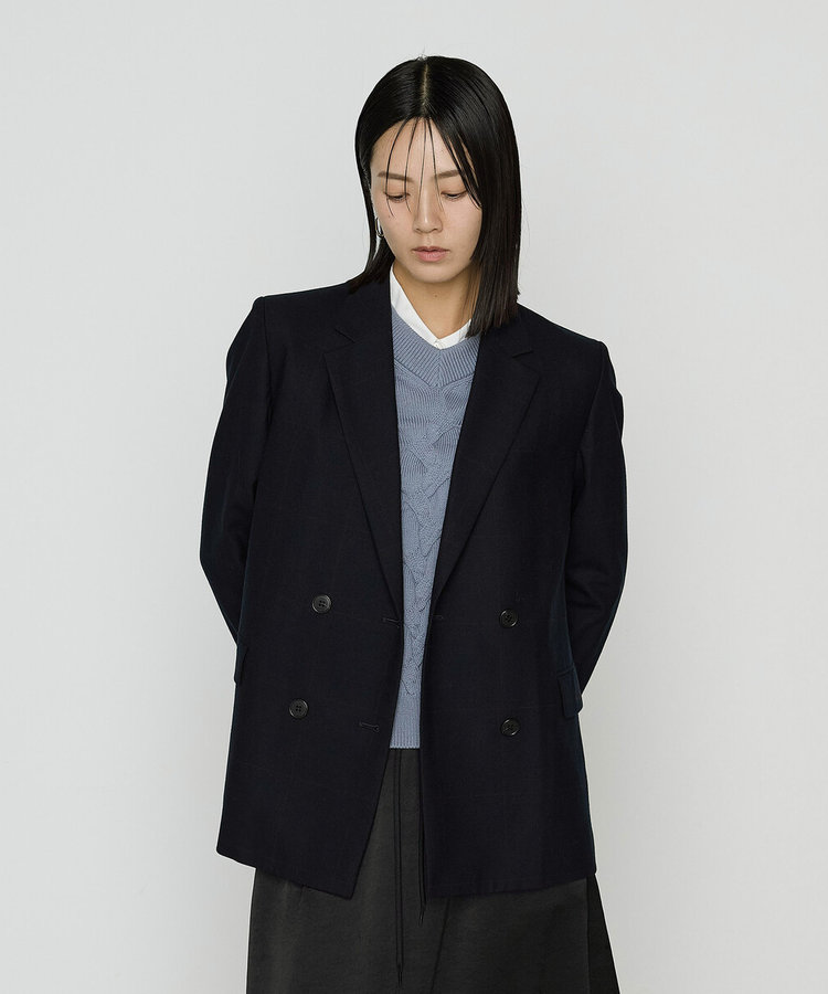 TALLサイズ 〕 トリアセウールフラノウィンドペン ダブルジャケット