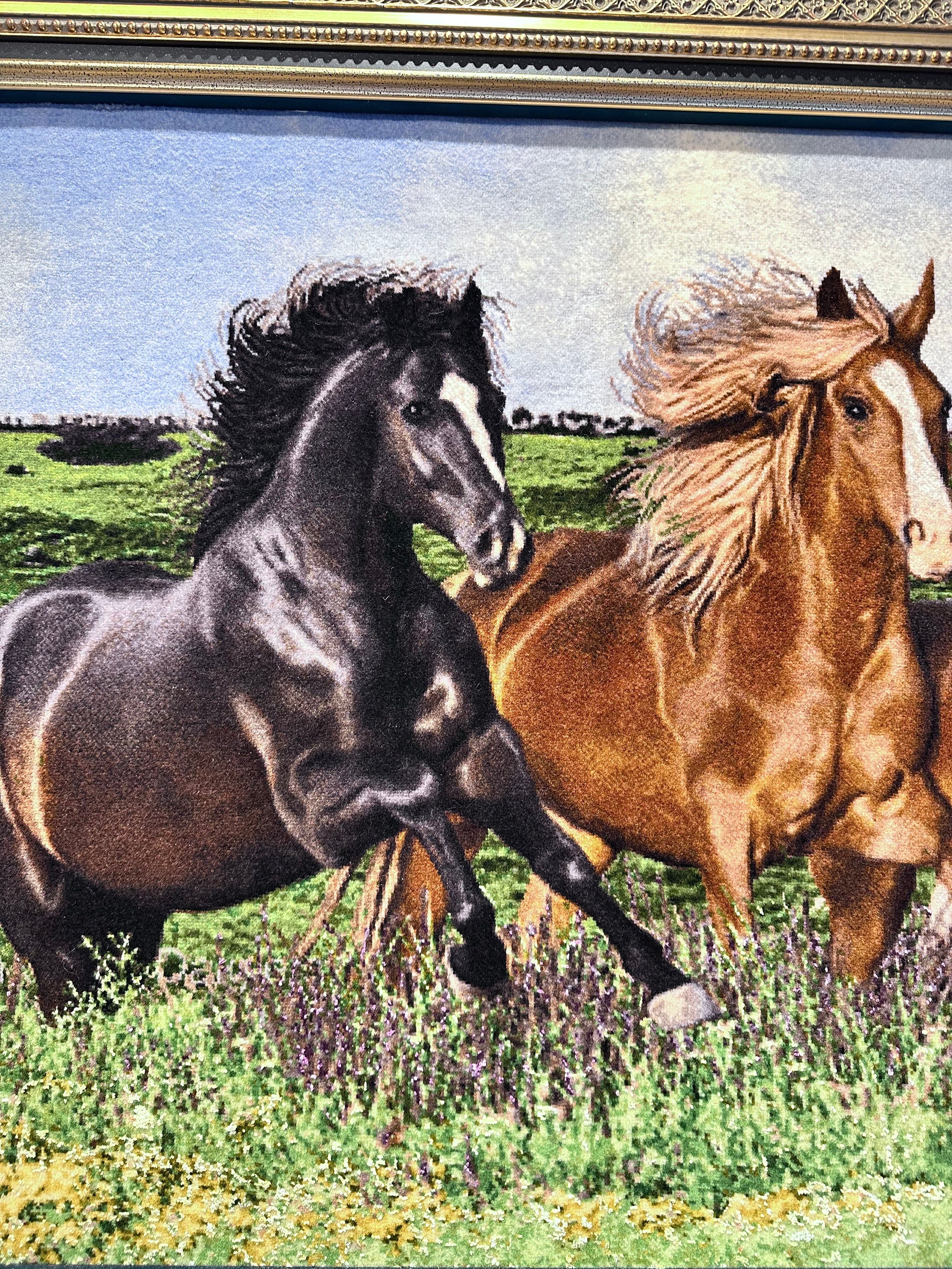 ペルシャ絵画絨毯 [絨毯]99×68cm [額込]115×83cm 手織り馬(PPC-0081