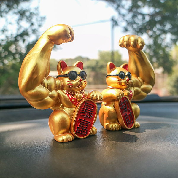 Qoo10] 置物 マッスル 招き猫 ゴールド 風水