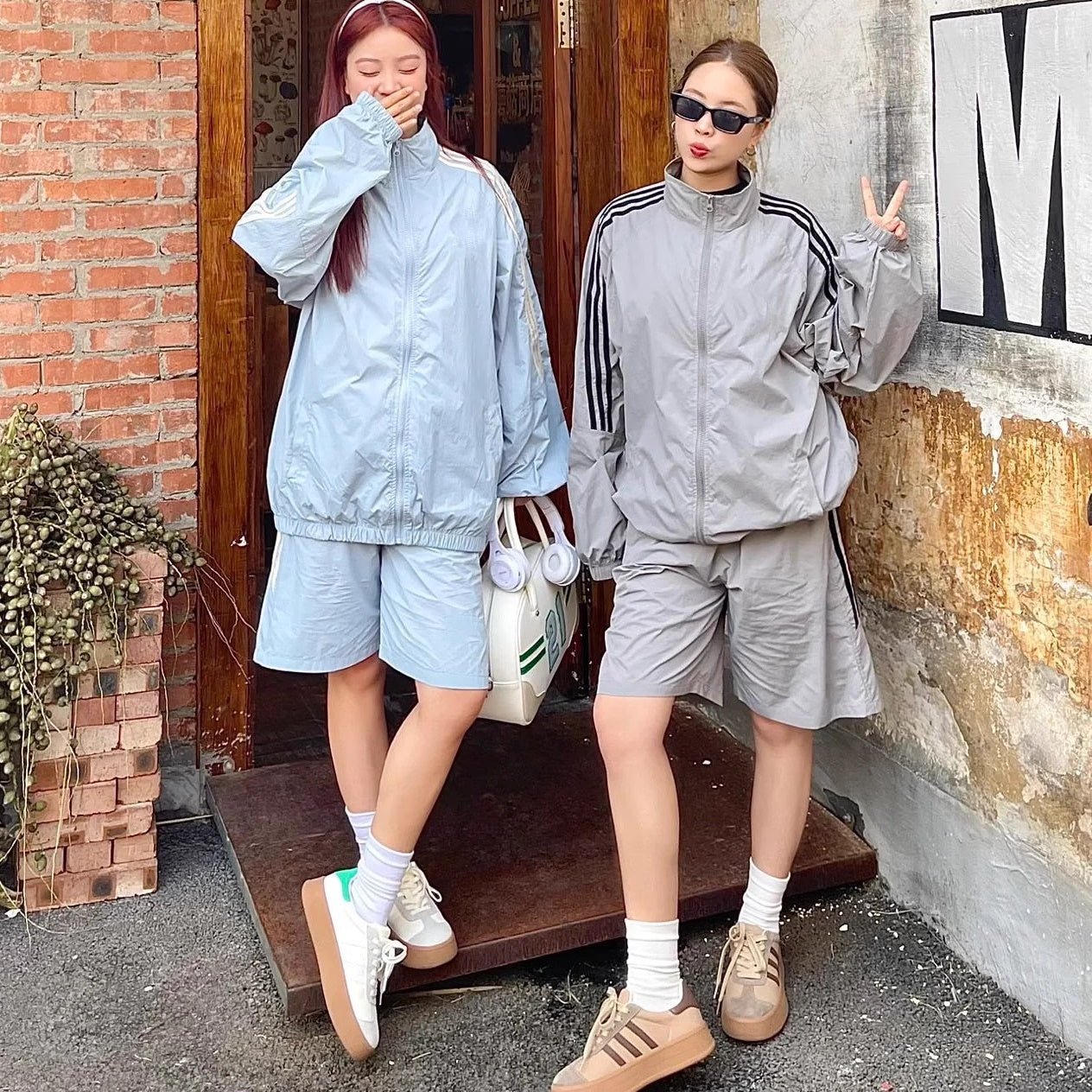 ナイロン ジャージ セットアップ レディース 韓国 ファッション ハーフ