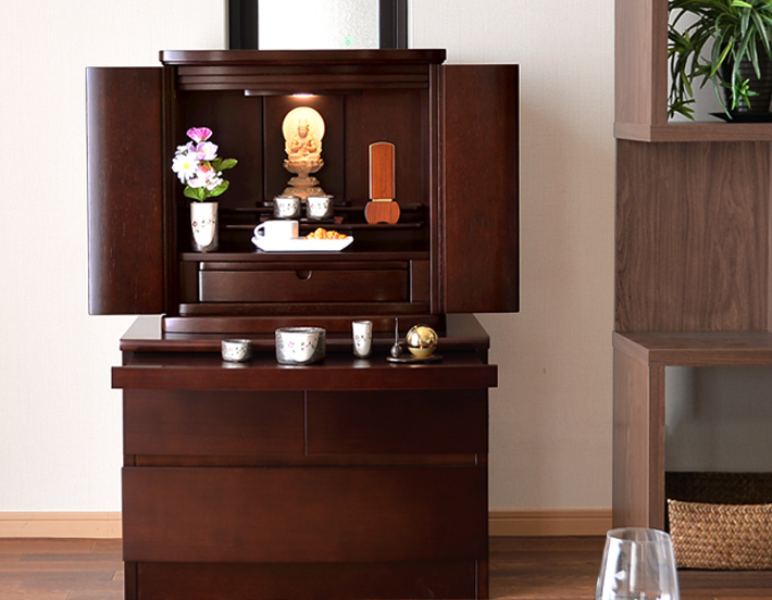 上置きモダン仏壇 マーベル 紫檀色・ミディアムダーク 17号 | 仏壇