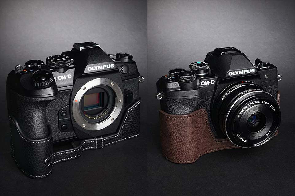 カメラをおしゃれに守るTPレザーハーフケースの「E-M1 Mark III」「E