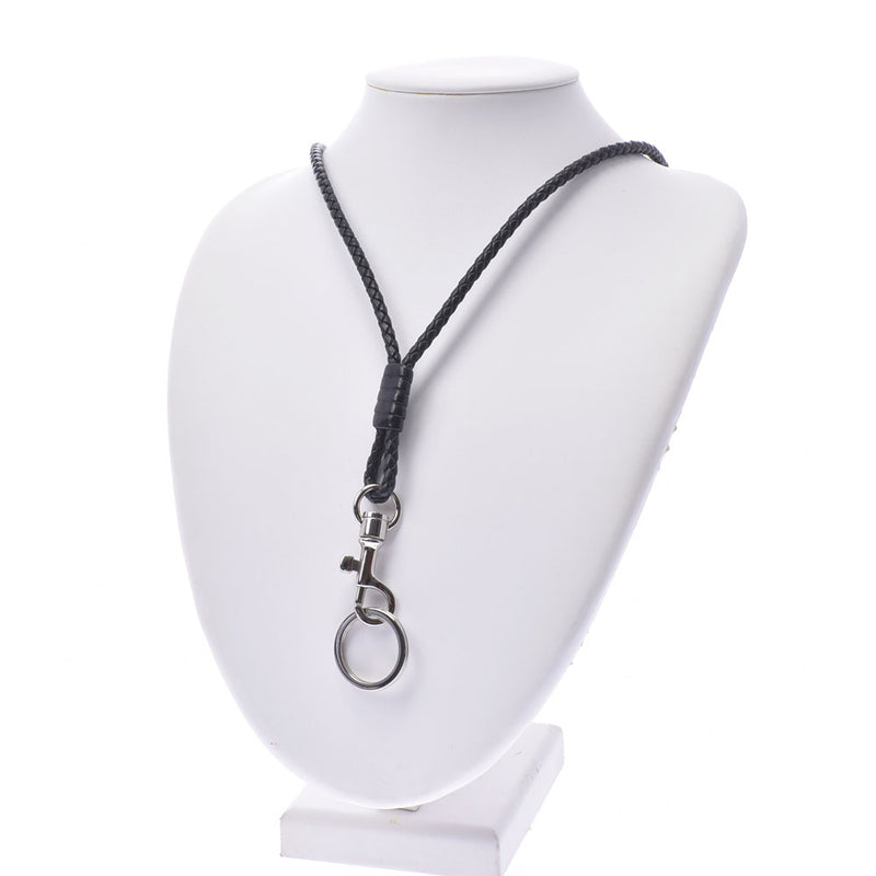 ボッテガヴェネタネックストラップ イントレチャート 黒 シルバー金具