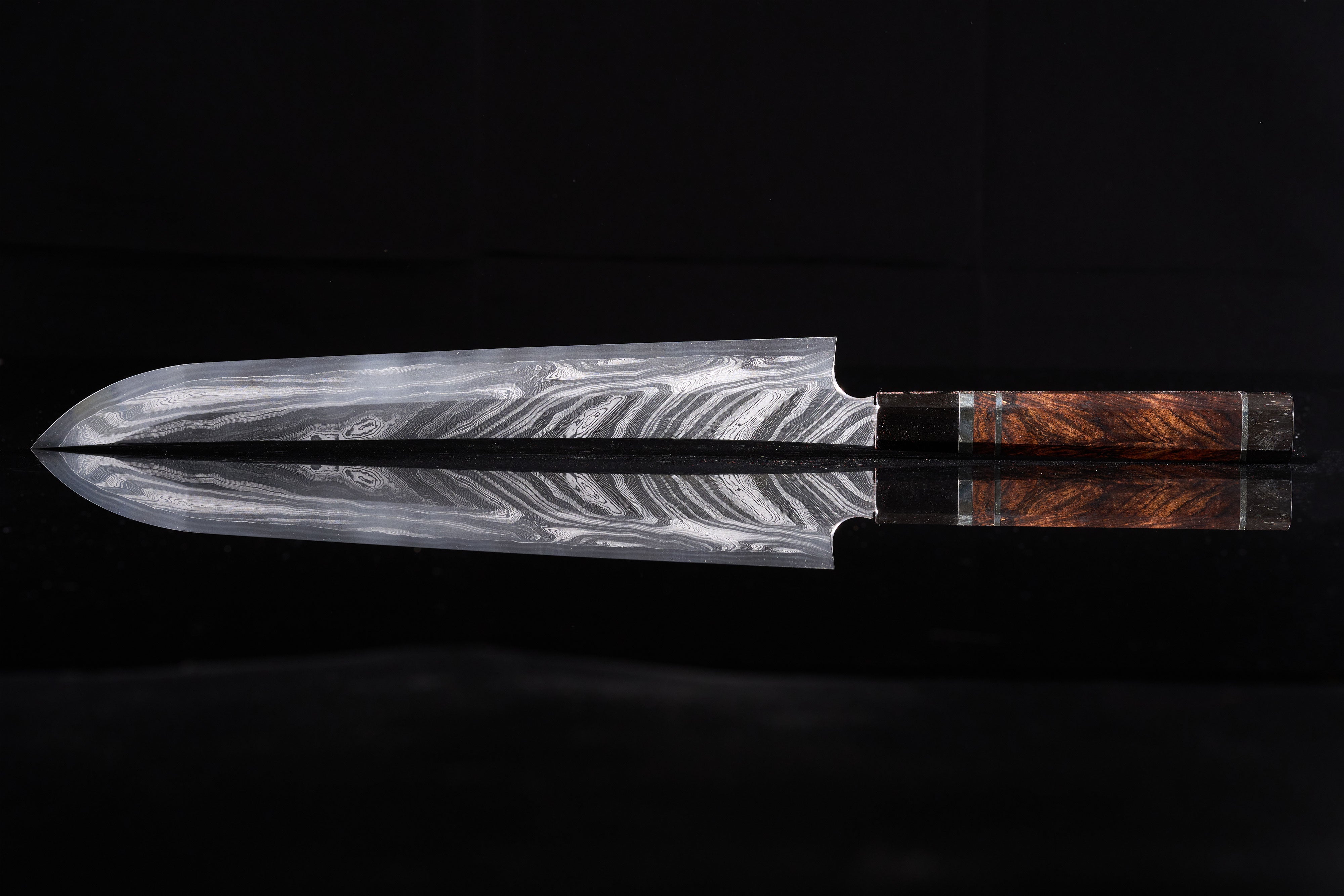 二唐刃物鍛造所日本刺身刀先丸柳刃青二+白二钢锻造墨流魔云流系列青二