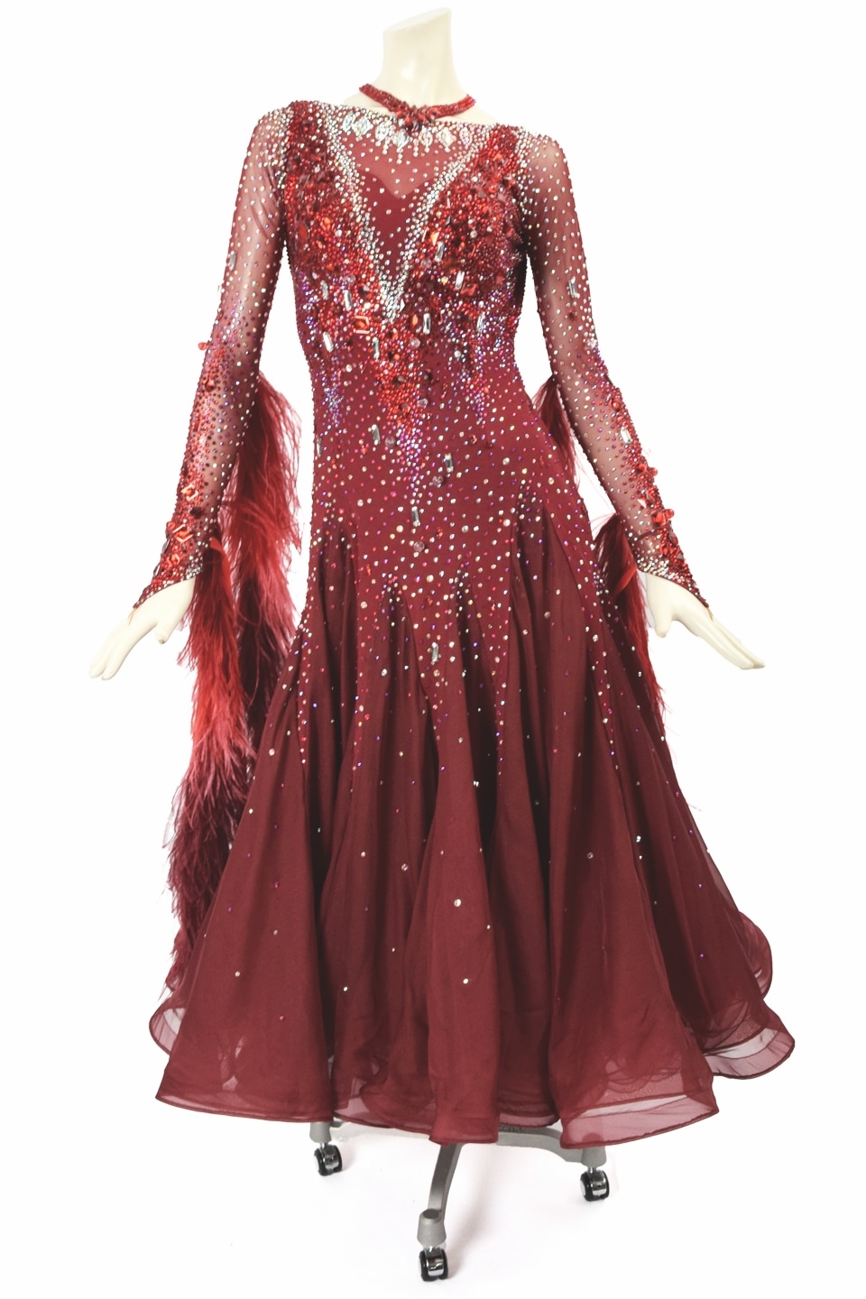 スタンダードドレス WS0644D ワイン M 社交ダンス モダンドレス ボール