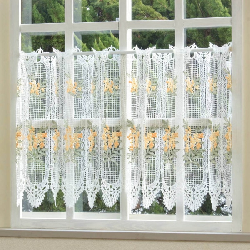 ミモザ柄プリント カフェカーテン 約126×60cm [la mimosa]｜インテリア