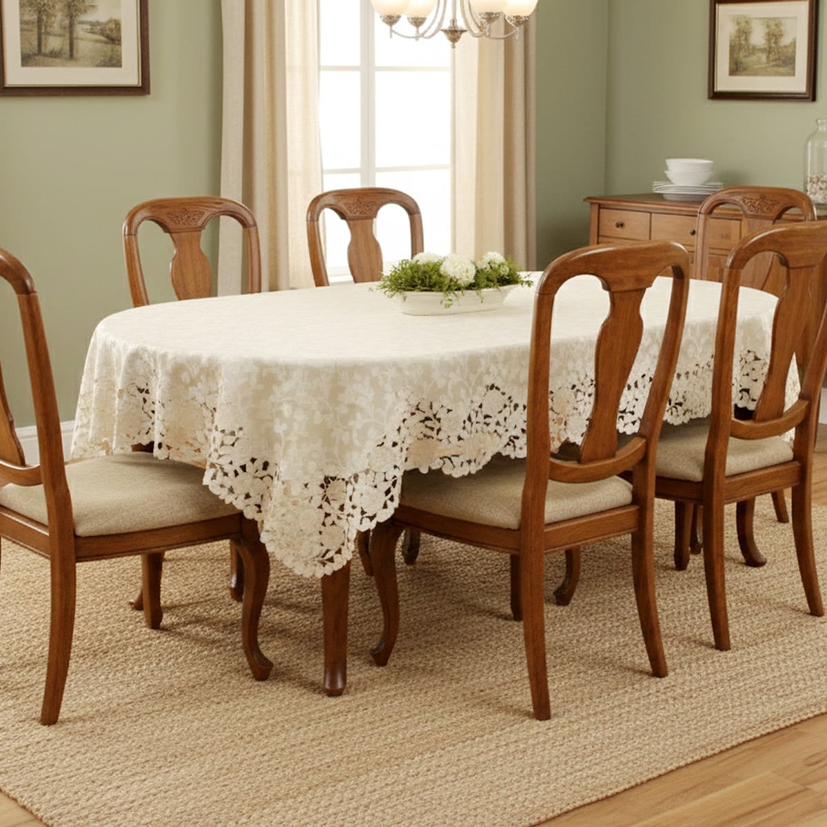 テーブルクロス バラ柄コード刺繍 約150cm [Rosa Fil]｜インテリア