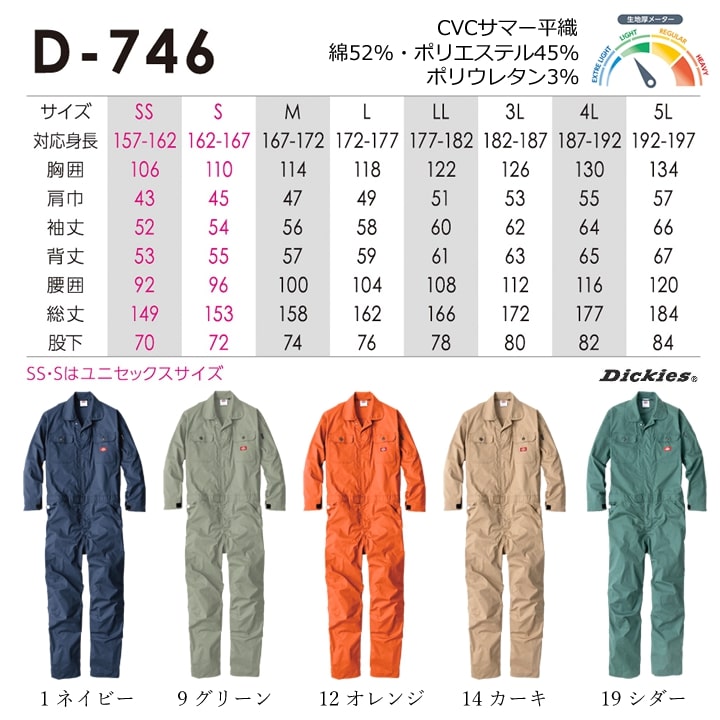 ディッキーズ 長袖つなぎ ストレッチ D-746 作業服 作業着 Dickies