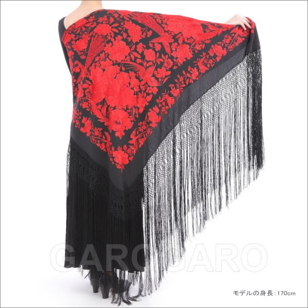 フラメンコ | マントン(四角形・大判) 花と鳥の刺繍(手刺繍) 生地