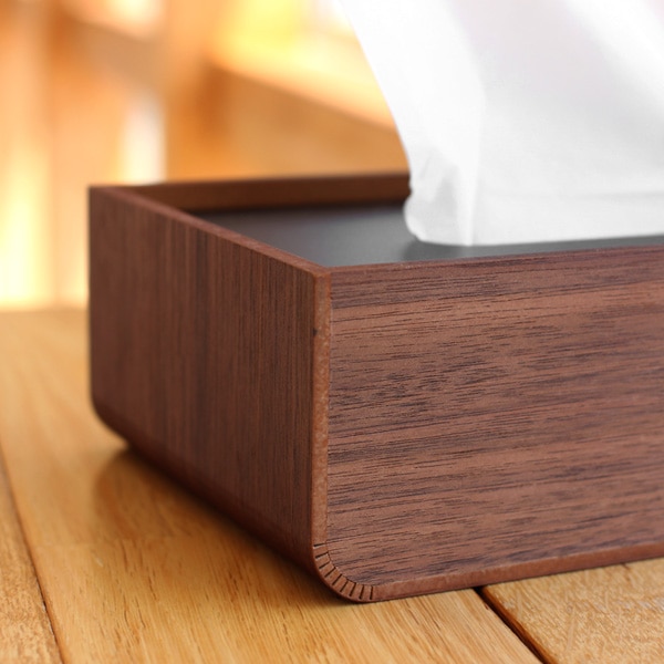 U」置き蓋式の木製ティッシュケース、曲げ木の優しいラインが