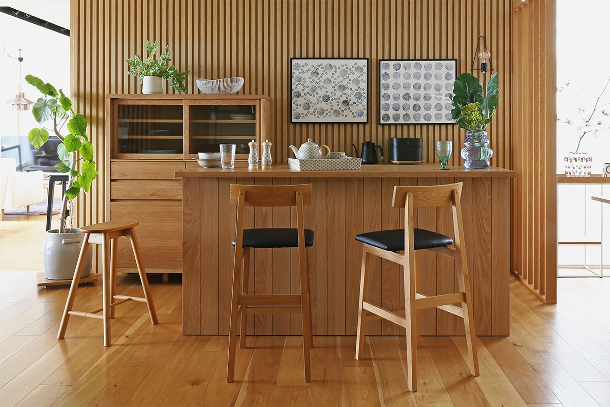 展示品□アカシア無垢材□カウンターチェア□4脚セット□北欧モダン