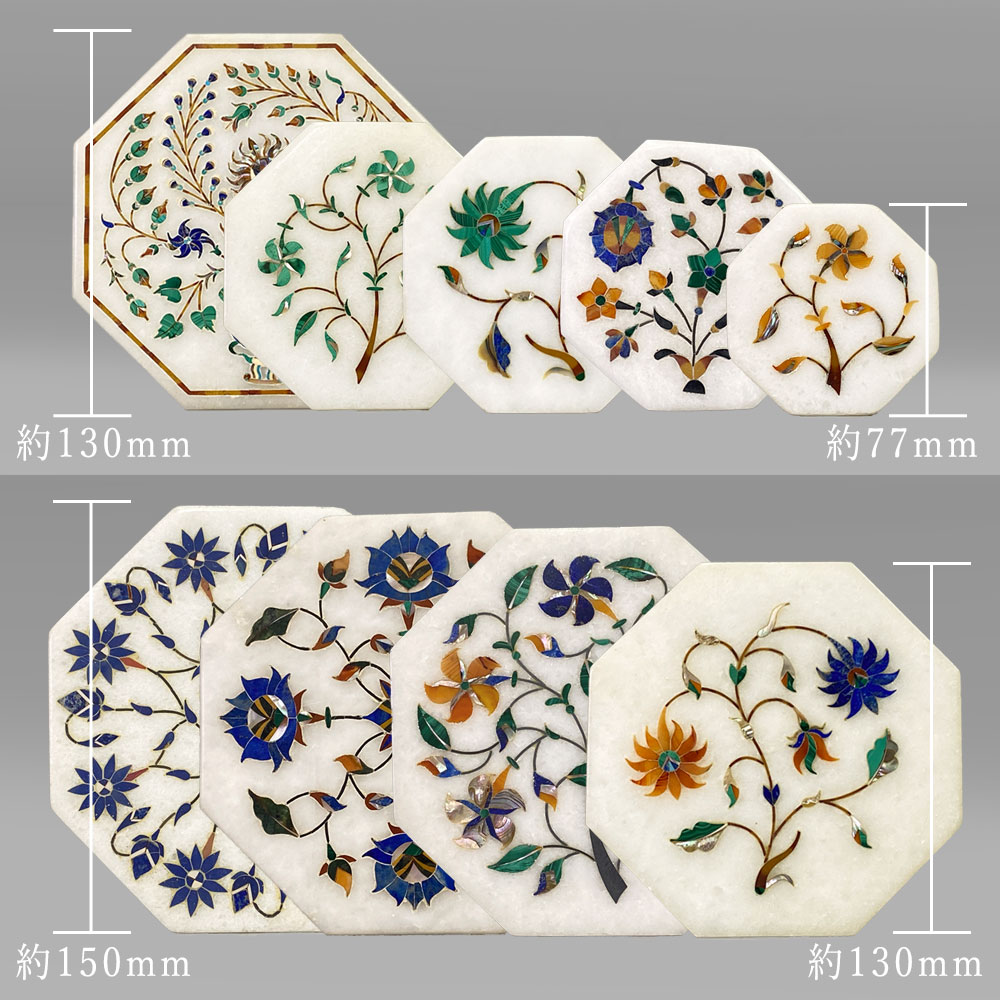 InDream 大理石象嵌細工 90×90mm 八角形プレート クリスマス ギフト