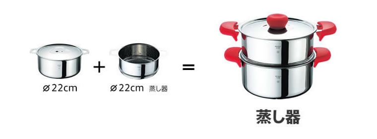 22cm両手鍋＆蒸し器セット／IH専用 | アウトレット | K+dep/ケデップ