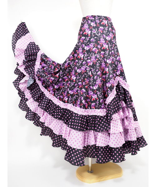 フラメンコ ファルダ スカート ブラック×パープル系 【フラメンコ