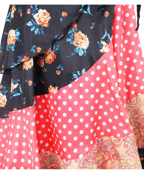 フラメンコ 巻きスカート ブラック×オレンジ系 ペイズリー