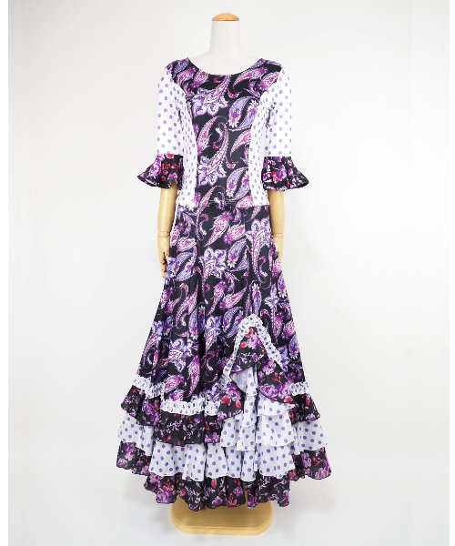 フラメンコファルダ デザインファルダ ブラック×パープル 【フラメンコ