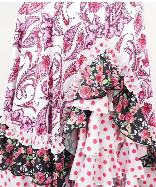 フラメンコ ファルダ スカート ホワイト×ピンク系 【フラメンコ