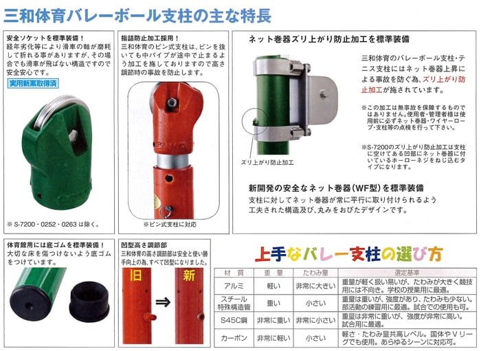 バレー テニス 兼用 支柱 屋外用 2本セット スチール製 高さピン調節式