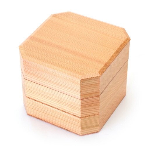 秋田杉 6.5寸 隅切三段重箱 内朱 大館工芸社 日本製 国産 運動会 大型