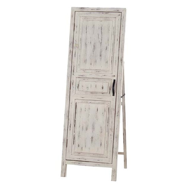 天然木のアンティーク風のドア付きのスタンドミラー | インテリア