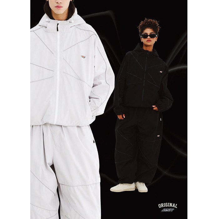 BSRABBIT ビエスラビット SPIDERWEB SUPER WIDE JOGGER PANTS SILVER