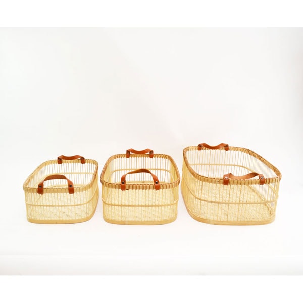 竹製脱衣かご 3セット ランドリーバスケット バンブー