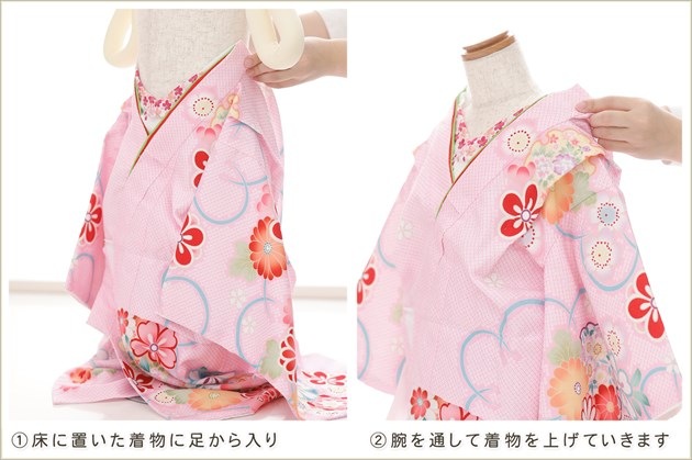 チャックを上げるだけ、ワンタッチ簡単着付けの3歳女の子七五三着物